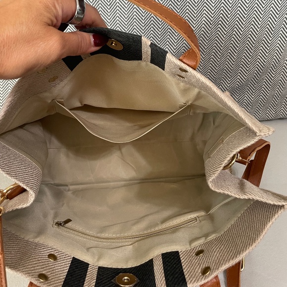 Canvas Wide Stripe Tote Bag - Picture 5 of 10